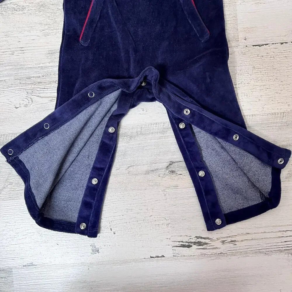 Mud Pie One Piece Baby Boys 6-9M Navy Velour Romper Plaid Patch Shawl Collar New